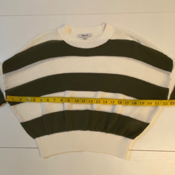 Madewell Loose Knit Crewneck Striped Sweater Ivory/Olive Green Sz Small - Picture 12 of 14